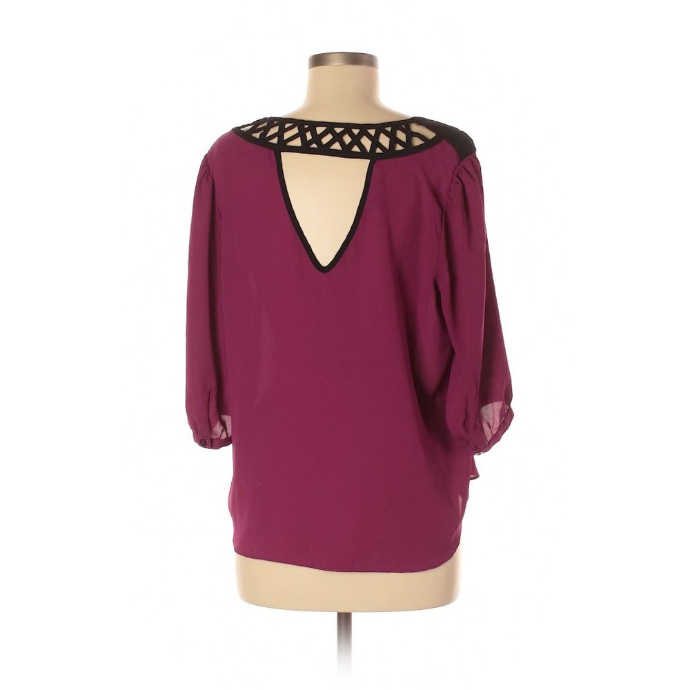 A. Byer Burgundy V-Neck 3/4 Sleeve Blouse | Size XL - Picture 3 of 11